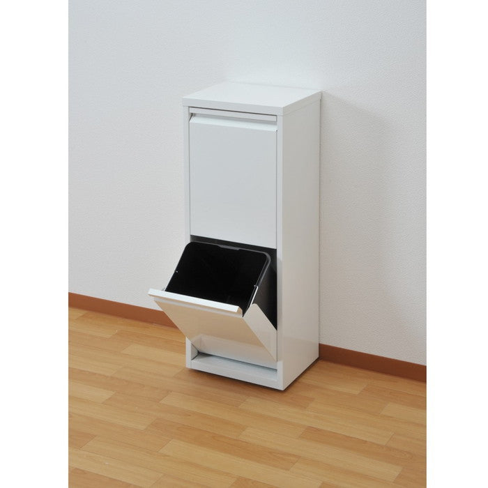 ダスト ボックス 2分別 薄型 スリム スチール製 ゴミ箱 ホワイト 20L ペール 幅34.5 奥行25.5 高さ92.5cm キッチン sei-ds-76の画像