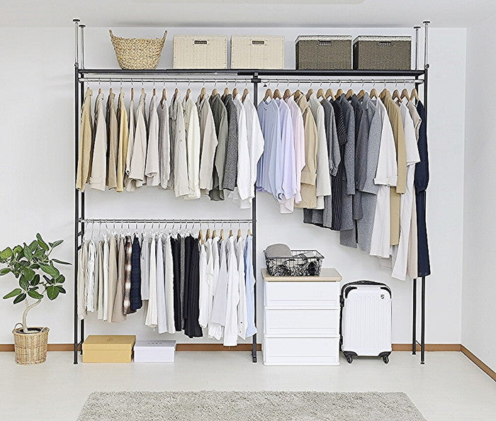 つっぱり ハンガーラック 壁面収納 クローゼット ハイタイプ スーパーワイド 奥行30cm シルバー ホワイトブラック ツッパリ 突っ張り 棚 ツッパリ 突っ張り sei-sk-80h-sw-chの画像