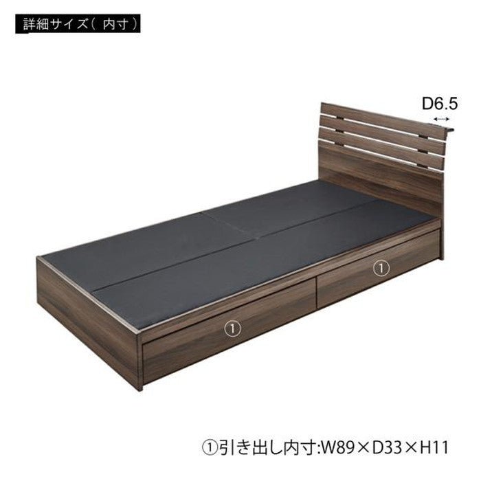 引き出し付ベッド シングル ブラウン ナチュラル W99×D207×H75×SH24 azu-b-90sの画像