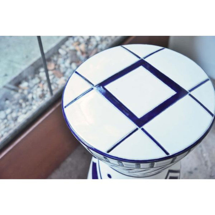 スツール ホワイト φ30×H45 スツール 陶器 陶器製 オブジェ フラワーベース 花台 屋外 屋内 トライバル シンプル ポップ 個性的 azu-cly-21の画像