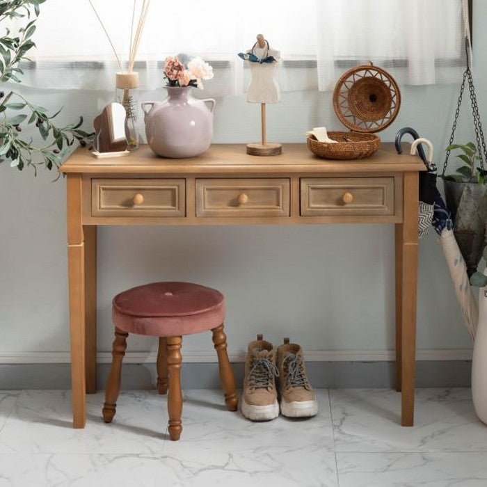 コンソール ブラウン ホワイト W100×D33×H74 コンソール テーブル リビング 玄関 寝室 化粧台 作業台 スリム 奥行33cm 木製 天然木 桐 アンティーク 北欧 引き出し ストッパー付き 軽量 azu-cod-456の画像