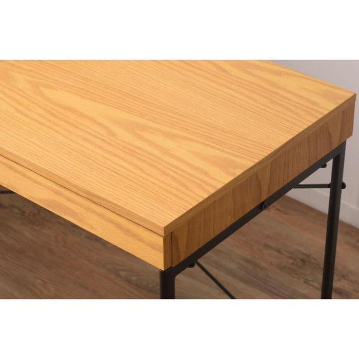 デスク ブラック ナチュラル W100×D45×H73 デスク パソコンデスク PCデスク 作業 仕事 書斎 学習机 机 スリム 引き出し付き 木目 スチール アジャスター付き スタイリッシュ 幅100cm ナチュラル ブラック シンプル azu-end-331の画像