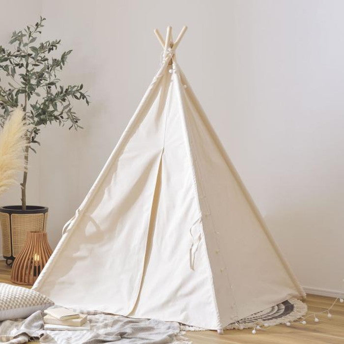 ティピーテント アイボリー W120×D120×D150 テント ティピー オシャレ おしゃピク おしゃれなピクニック 簡単 持ち運び 室内 キッズ 秘密基地 azu-gls-93の画像