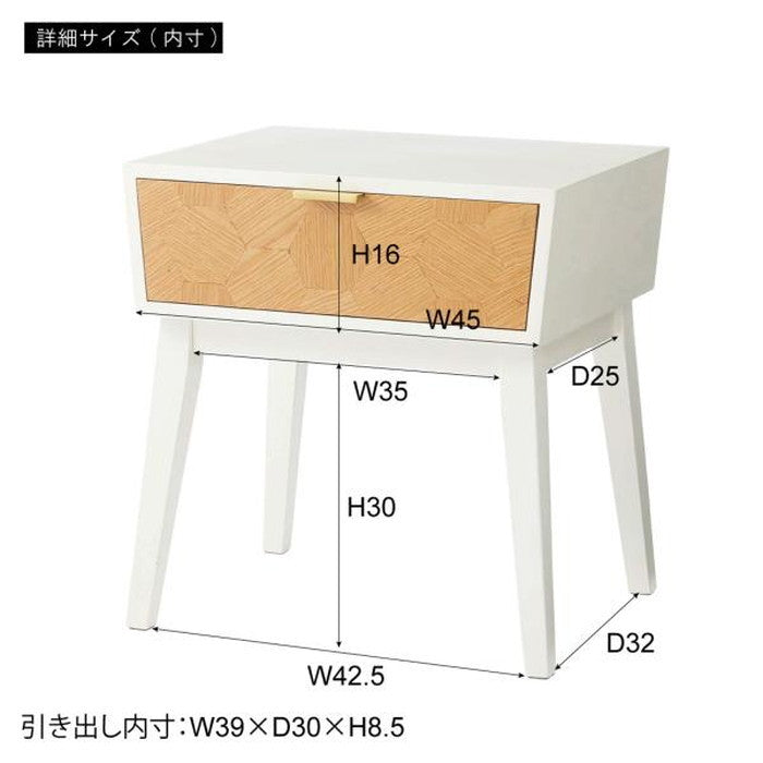 ナイトテーブル ブラック ホワイト W48×D38×H50 azu-gt-311の画像