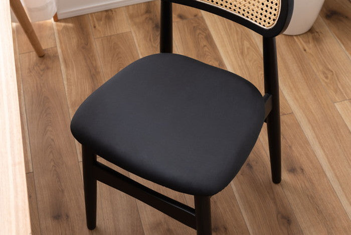 ダイニング チェア ブラック W45×D47×H80×SH46 チェア ダイニングチェア 木製 天然木 人口ラタン スエード調 ブラック チャコール ベージュ ナチュラル 北欧 おしゃれ 椅子 いす イス azu-hoc-811の画像