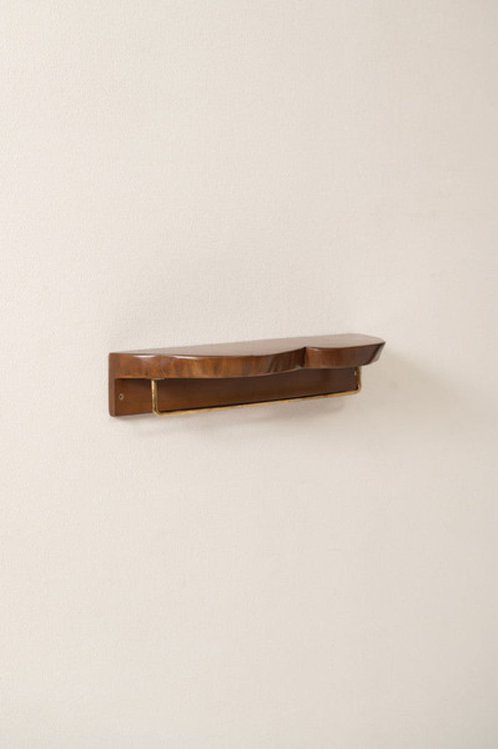 タオルハンガー ブラウン 約W45×D14×H8 タオルハンガー タオル掛け タオルホルダー 壁掛け 収納 収納棚 木製 天然木 ブラウン マホガニー材 マホガニー 木 おしゃれ シンプル ナチュラル 北欧 カントリー カントリー調 ゴールド 金 金色 幅広 azu-jw-224の画像