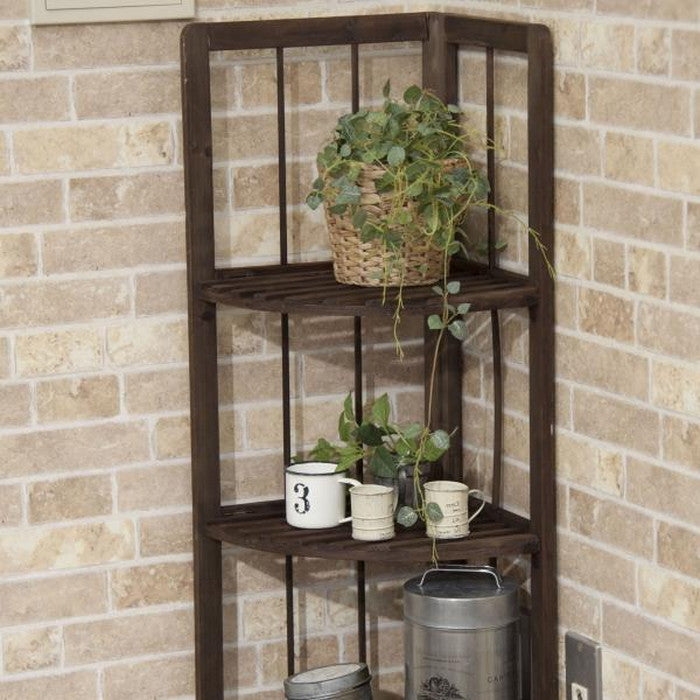 フォールディングシェルフ コーナー ブラウン W27×D27×H84 折りたたみ 折り畳み 折畳 azu-lfs-365の画像