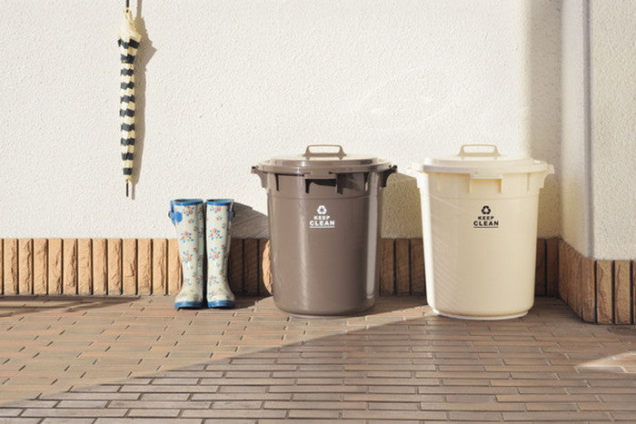 ペール ごみ箱 ゴミ箱 ダストボックス トラッシュ45L ブラウン グリーン ホワイト φ42.5×H52 ゴミ箱 45L ラウンドペール 丸型 フタ付き ロック機能付き ポリプロピレン 丸洗い おしゃれ 屋外 ゴミ箱 分別ゴミ箱 ダストボックス アースカラー ブラウン グリーン ホワイト azu-lfs-765の画像