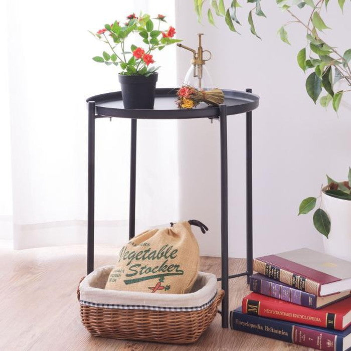 トレーサイドテーブル ブラック グレー ホワイト W48×D48×H52 トレーテーブル トレイテーブル サイドテーブル ミニテーブル 取り外し可能 お盆 おしゃれ モダン シンプル 北欧 シャープ モノトーン ホワイト ブラック 白 黒 ナイトテーブル 丸テーブル ラウンドテーブル azu-lfs-880の画像