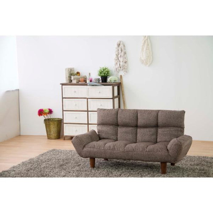 マイナ 折りたたみカウチソファ ベージュ ブラウン W115×D55-67×H59/50×SH26/14 azu-lss-19の画像