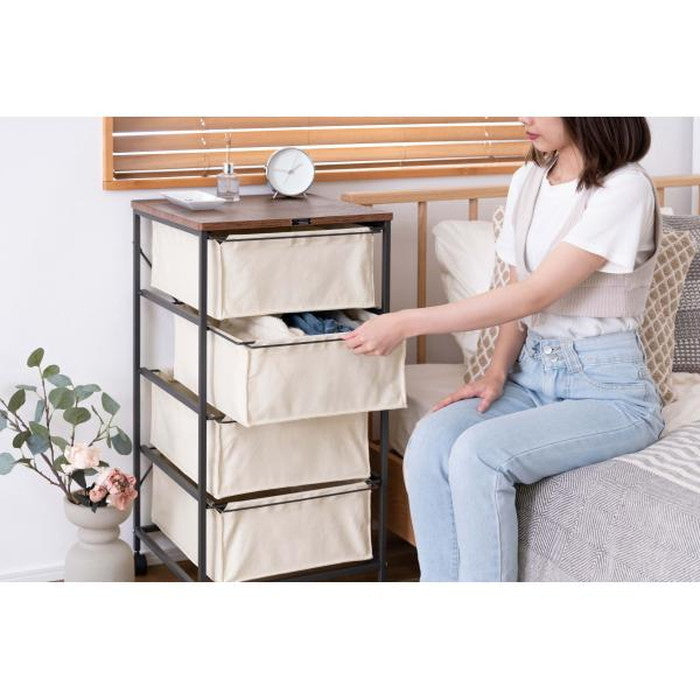 チェスト4段 ブラウン グレー アイボリー W43×D44×H84 チェスト 4段 布 キャンバス キャスター付き 収納家具 収納 ファブリック 組立簡単 衣類収納 ワゴン チェストワゴン ファブリックチェスト たんす ランドリーチェスト ランドリーラック シンプル 引き出し ブラウン グレー アイボリー 天板付き azu-mip-574の画像