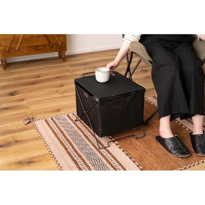 フォールディングバスケット ベージュ ブラック グリーン W42×D34×H35 折りたたみ 折り畳み 折畳 バスケット 収納箱 収納ボックス 収納ケース 折りたたみ式 折り畳み式 おしゃれ アウトドア 蓋付き フタ付き 積み重ね スタッキング サイドテーブル グリーン ベージュ ブラック azu-mip-75の画像