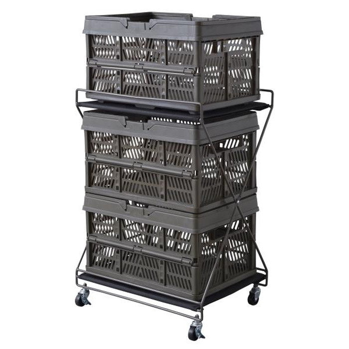 フォールディングワゴン L ブラック W50×D35.5×H68 折りたたみ時:W50×D10.5×H76 azu-mip-82の画像