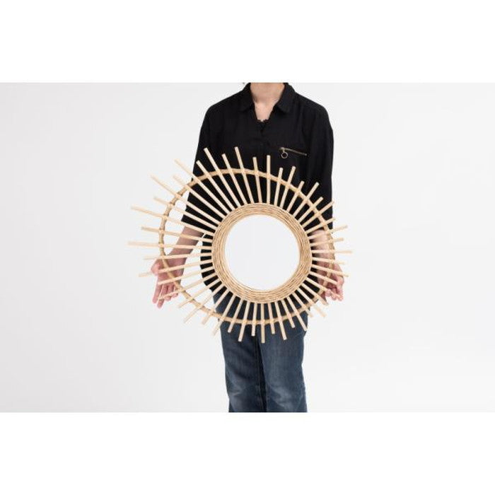 ラタンミラー 鏡 約W73×D60×H4 ミラー 鏡 姿見 壁掛け ウォールミラー 丸型 円型 ラタン 籐 シンプル おしゃれ ナチュラル azu-mr-715の画像