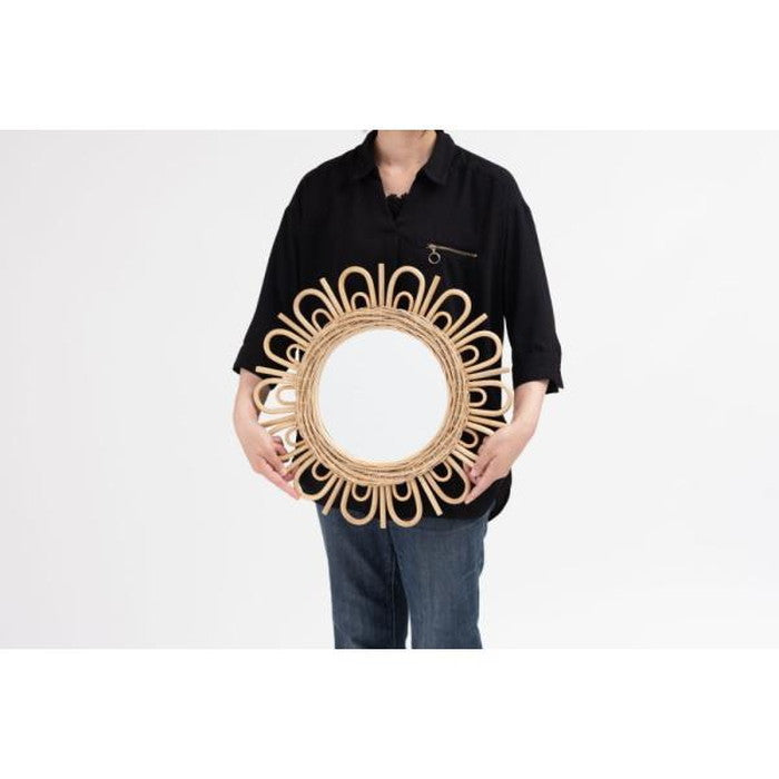 ラタンミラー 鏡 約W47×D47×H3 ミラー 鏡 姿見 壁掛け ウォールミラー スタンド 丸型 円型 ラタン 籐 シンプル おしゃれ ナチュラル azu-mr-717の画像