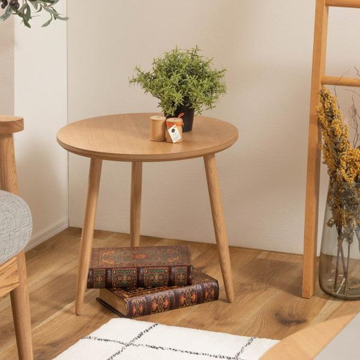 ラウンドテーブルS ナチュラル W45×D45×H42 円形 サイドテーブル ネストテーブル テーブル コンパクト シンプル ナチュラル 北欧 かわいい おしゃれ 丸型 ラウンド 木製 天然木 3本脚 インテリア 一人暮らし ソファ azu-mtk-321の画像