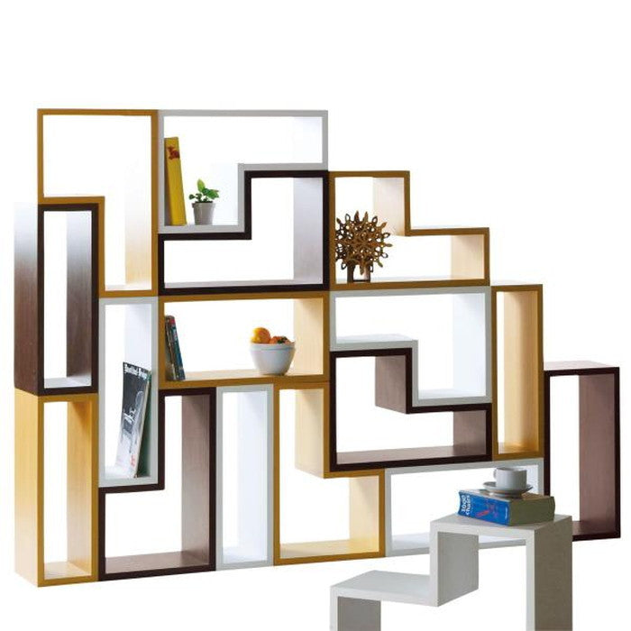 パズルラック アゴゾー ブラウン ナチュラル ホワイト W54×D23×H36/18 azu-nws-558の画像