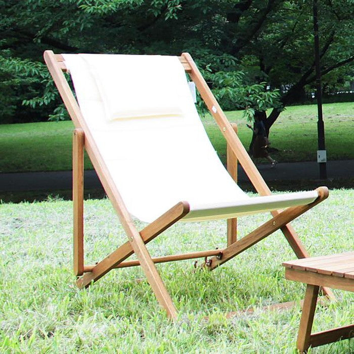 デッキチェア アイボリー W60×D101/109.5/113×H73/80.5/87.5×SH34/37.5/40.5 折りたたみ時:W60×D134.5×H6 azu-nx-512の画像