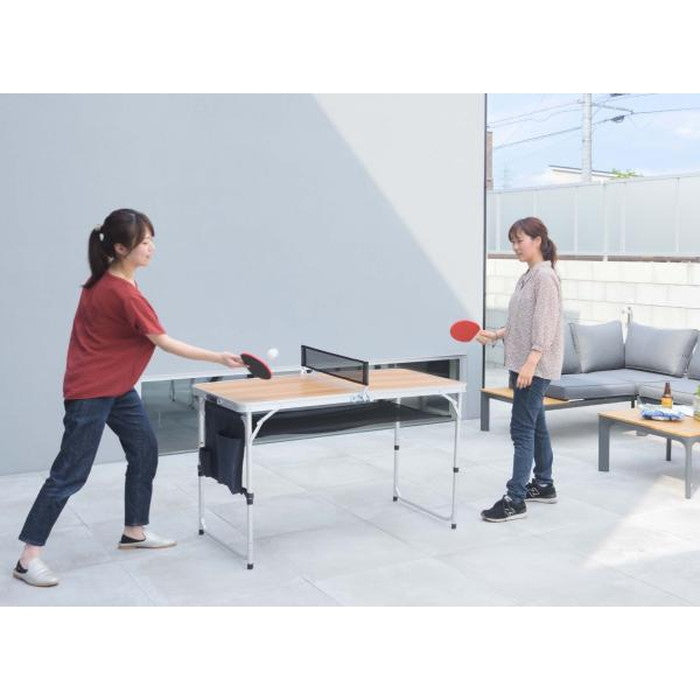 ピンポンテーブル ライトブラウン W120×D64.5×H60/70 テーブル アウトドアテーブル フォールディングテーブル 卓球台 卓球テーブル アウトドア キャンプ 公園 家族 子供 楽しい 持ち運び 折りたたみ 高さ調整 収納付き azu-odl-555の画像