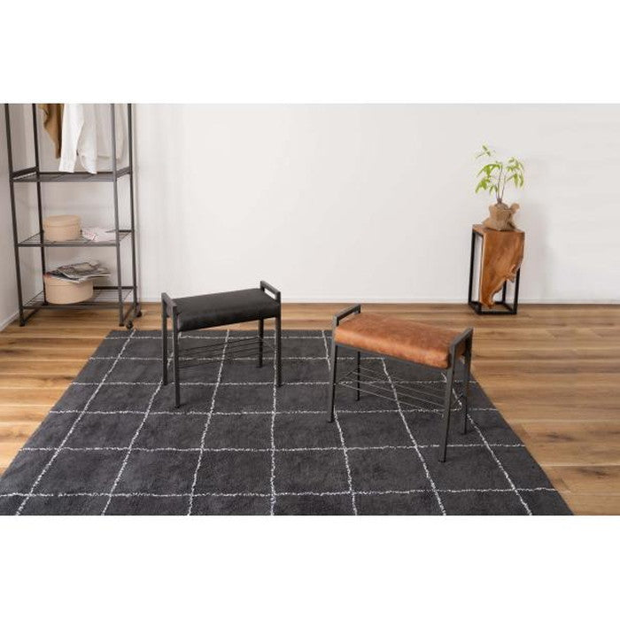 スツール ブラック キャメル W50×D25×H45.5×SH43 スツール 収納あり 取っ手つき レザー風 棚付き アジャスター 椅子 チェア 椅子 背もたれなし チェアー モダン シンプル シック ブラック 黒 azu-pc-202の画像