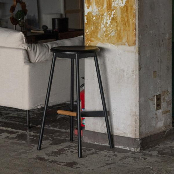 ハイスツール ブラック W41×D40×H74 スツール カウンターチェア ハイスツール チェア 椅子 天然木 スチール まる 円座 円 円形 丸形 背もたれなし 来客用 シック モダン シンプル おしゃれ ブラック 黒 azu-pc-972の画像