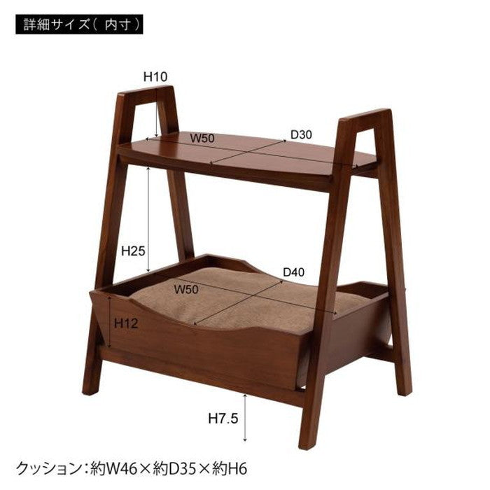 ペット サイドテーブル ブラウン W54×D40×H60 サイドテーブル テーブル ペットベッド ペット 犬 猫 ウサギ シンプル おしゃれ 持ち手 ハンドル クッション付き 木製 天然木 花台 ディスプレイ ナチュラル ブラウン リビング 高さ60cm 個体差 azu-pet-67の画像