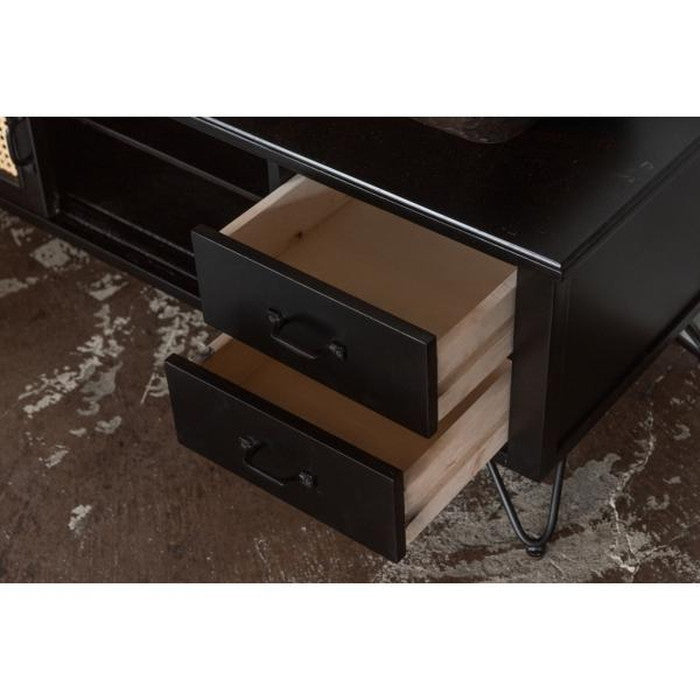 TVボード テレビ台 テレビボード ブラック W150×D40×H40 テレビボード TVボード ローボード 収納 AVラック ラタン 籐 ミンディ ナチュラル 木製 天然木 ブラック ベージュ おしゃれ メンズライク 北欧 韓国 インテリ azu-pm-336の画像