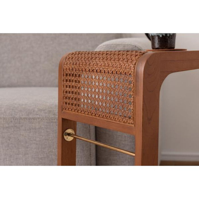 サイドテーブル ブラウン W30×D40×H55 ラタン 籐 センターテーブル テーブル 机 ラタンセンターテーブル ラタンテーブル ローテーブル ガラス天板 ガラス クリア クリア天板 メッシュ ガラステーブル 籐編み azu-pm-502の画像