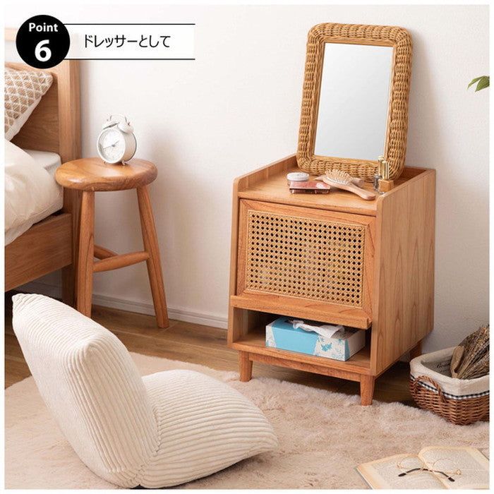 ナイトテーブル ナチュラル W40×D38.5×H52 ナイトテーブル テーブル サイドテーブル おしゃれ 木製 天然木 スリム 引き出し 収納付き ナチュラル 寝室 ベッドサイド 完成品 収納棚 ミニテーブル サイドチェスト シンプル コンパクト ラタン 籐 azu-pm-514の画像