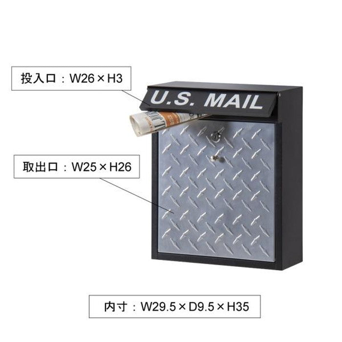 ポスト ブラック シルバー W30.5×D13×H37 azu-pst-215bの画像