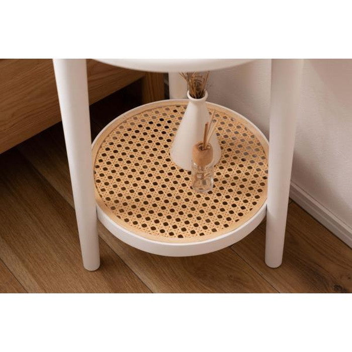 サイドテーブル ブラック ホワイト W36×D36×H50 テーブル サイドテーブル ラタン 二段 2段 丸 円 北欧 韓国インテリア シンプル ナチュラル 寝室 ソファーサイド ブラック 黒 azu-pt-471の画像