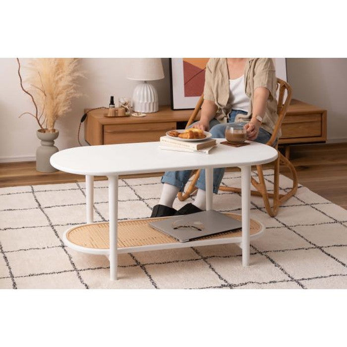 リビングテーブル センターテーブル ブラック ホワイト W100×D43×H46 テーブル リビングテーブル センターテーブル 飾り棚 楕円 丸 ラタン 二段 2段 北欧 韓国インテリア シンプル ナチュラル 寝室 ソファーサイド ブラック 黒 azu-pt-472の画像