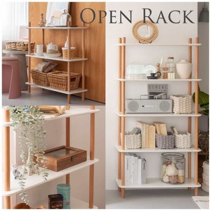 ラック5段 ホワイト W80×D30×H153.5 ワゴン 5段 マルチワゴン キッチンワゴン サイドテーブル ナイトテーブル ベッドサイド 間仕切り 木製 天然木 ビーチ 北欧 ナチュラル シンプル かわいい 収納 収納棚 棚 ラック マルチラック オープンラック ホワイト azu-pt-978の画像