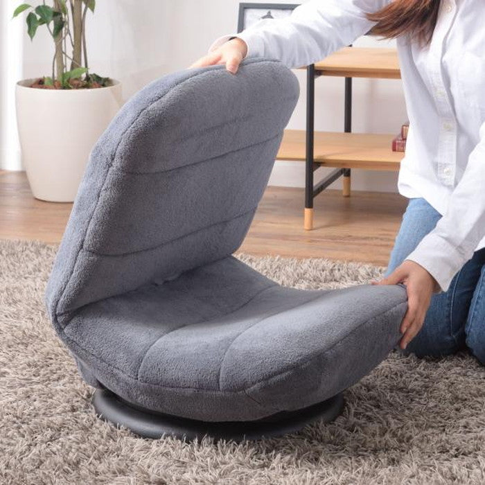 コンパクト回転チェア ブラック グレー W42.5×D49-67.5×H49-56.5×SH15 フロアチェア 座椅子 回転チェア 回転 360度 7段階リクライニング 背面共生地 折りたたみ コンパクト 起毛 シンプル グレー ブラック azu-rkc-176の画像