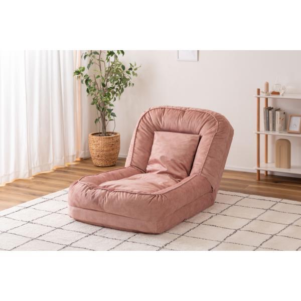 ソファベッド ベージュ ライトピンク W85×D105-165×H27-77×SH14 ソファベッド 耐摩耗性 撥水 撥水加工 ペット フロアチェア ソファ ベット くすみカラー ニュアンスカラー ベージュ クッション リクライニング 14段階 azu-rkc-189の画像