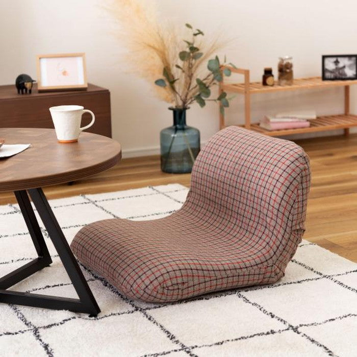 ワイドカックンリクライナー 座椅子 ベージュ グレー W55×D51/57×H22/37×SH12 ワイドカックンリクライナー リクライナー 座椅子 フロアチェア ベージュ グレー フィット 折りたたみ コンパクト リクライニング おしゃれ かわいい チェック柄 ゆったり azu-rkc-630の画像