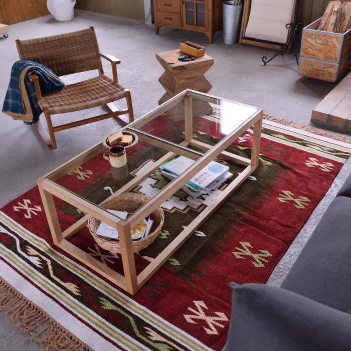 ガラステーブル ブラック ナチュラル W110×D50×H38 リビングテーブル ガラステーブル センターテーブル ローテーブル テーブル 天然木 幅110cm ナチュラル ブラック おしゃれ 北欧 モダン シンプル 強化ガラス azu-rto-111の画像