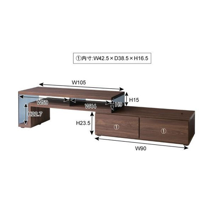 フレキシブルTVボード テレビ台 テレビボード 105 ブラウン W105-181×D41×H39 azu-so-224の画像