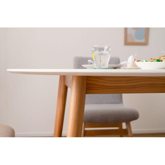 変形 ラウンドテーブル ナチュラル ホワイト W120×D109×H72 テーブル 丸 ラウンドテーブル 壁付け ナチュラル 北欧 円形 変形 木製 azu-tap-003の画像