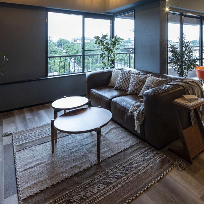 シャニール ラグ ベージュ グレー ネイビー 約W130×D190 azu-ttr-103の画像