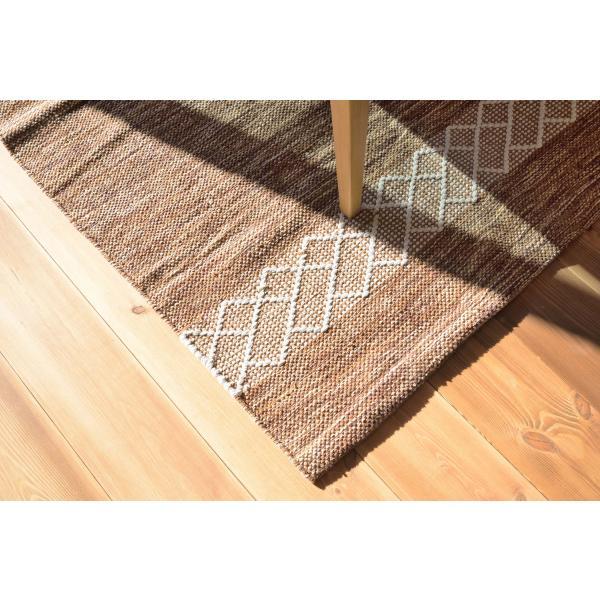 ラグ マット ブルー ブラウン 約W90×D150 azu-ttr-156の画像