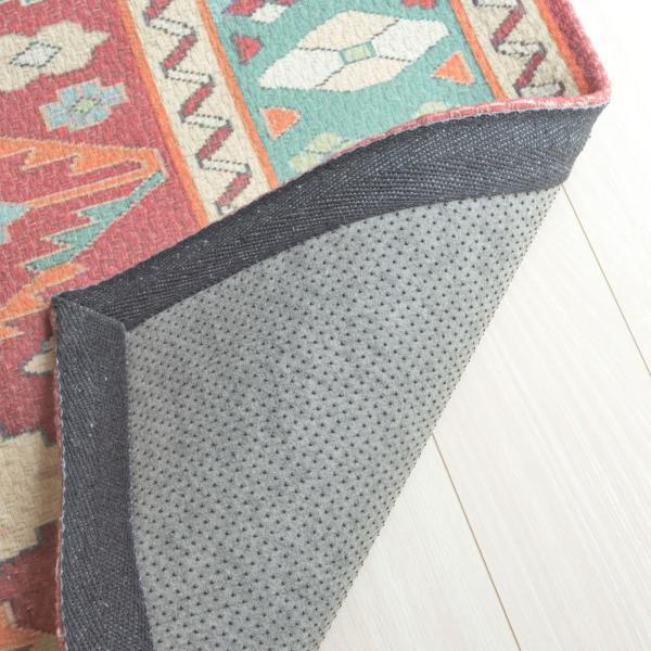 ラグ マット レッド 約W130×D190 ラグマット 絨毯 ラグ マット キリムラグ 130*190センチ アンティーク調 インド ノンスリップ加工 おしゃれ 西洋風 北欧 デザインラグ 厚手 エスニックス インド綿 azu-ttr-167の画像