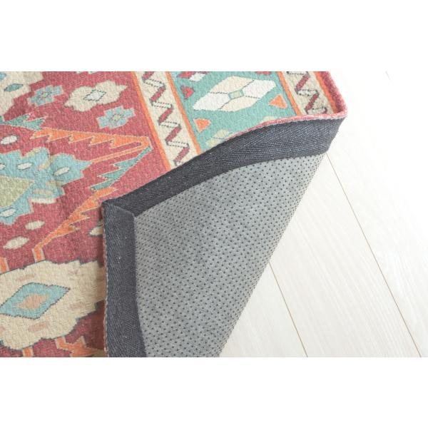 ラグ マット グレー レッド 約W180×D180 ラグマット 絨毯 ラグ マット キリムラグ 180*180センチ アンティーク調 インド ノンスリップ加工 おしゃれ 西洋風 北欧 デザインラグ 厚手 エスニックス インド綿 azu-ttr-168の画像