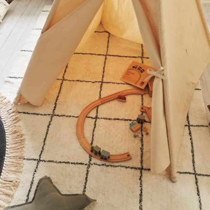 ラグ マット グレー アイボリー 約W130×D190 マット ラグ マット おしゃれ 130×190cm 1.5畳 長方形 コットン 北欧 ふわふわ チェック柄 ウィンドペン柄 シンプル グレー アイボリー azu-ttr-182の画像