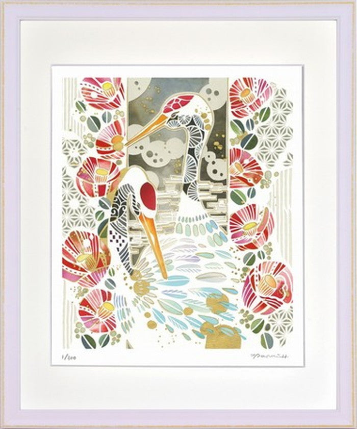 アートフレーム 平石 智美 鶴と椿 375x452x27mm ZTH-61894 bic-7377060s1の画像