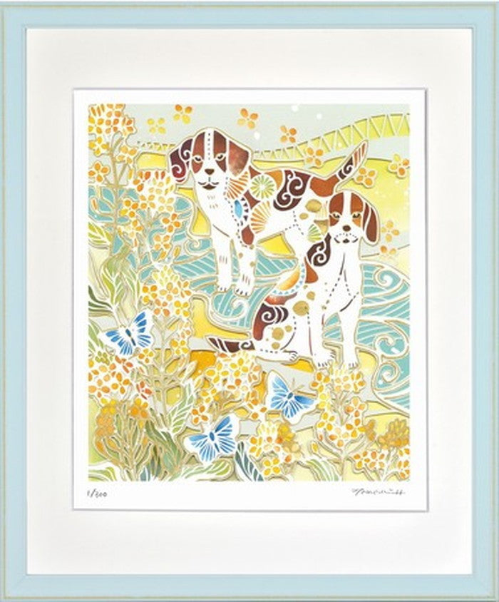 アートフレーム 平石 智美 春の庭遊び 375x452x27mm ZTH-61895 bic-7377061s1の画像