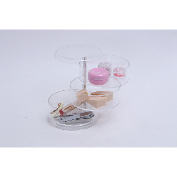 PSコスメ収納 3段ラウンド小物入れ クリア 116 ×116 ×136 fj-14384の画像