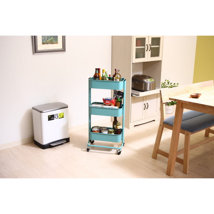 キッチンワゴン バスケット3段 スリム ターコイズブルー LX-0309S fj-14715の画像