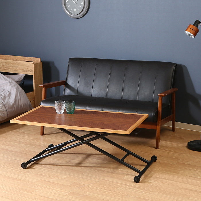 昇降テーブル シルビア ツートン ブラウン/ナチュラル 1000×550×120 fj-19243の画像