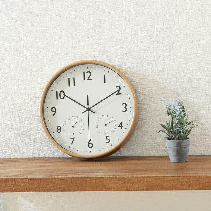 掛時計 温湿度計付 ミエル Φ25 NA ナチュラル 255 ×43 ×255 fj-28198の画像